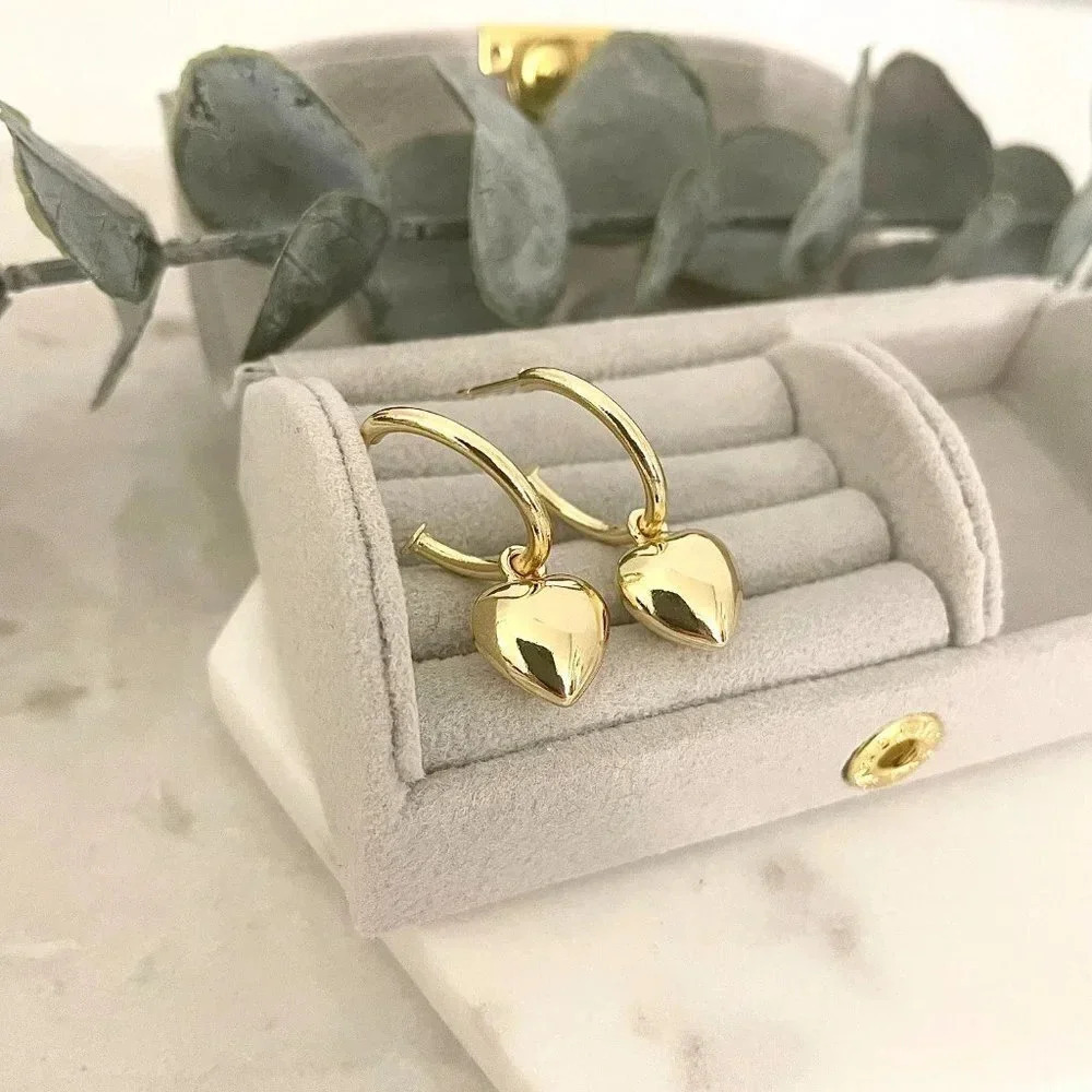 925 Sterling Silver Heart Huggies Heart Hoop Earrings Chunky Hoop Earrings - Picture 4 of 7